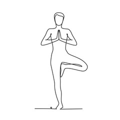 Wall Mural - Yoga position one line drawing on white isolated background