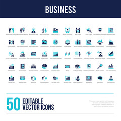 Poster - 50 business concept filled icons