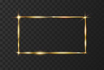 Aufkleber - Golden Shiny Glowing frame with glare and isolated on black transparent background. Golden luxury realistic rectangle border. Vector illustration