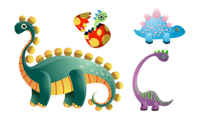 Sticker - Set of cute funny colorful dragon animals vector illustration