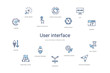 user interface concept 14 colorful outline icons. 2 color blue stroke icons