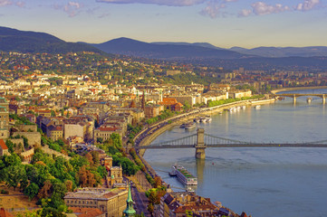 Wall Mural - panorama of Budapest city with Danube river and Chain bridge. Hungary