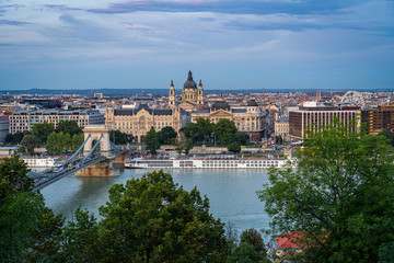 Chain bridge on Danube river in Budapest, Hungary.