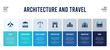web banner design with architecture and travel concept elements.