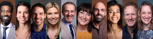 Different portraits of people in front of a background Poster Mural XXL