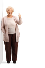 Sticker - Elderly lady leaning on wall and gesturing thumb up sign