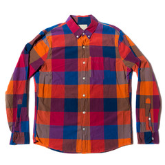 Wall Mural - Red Blue checked button down casual shirt on white background