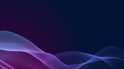 Aufkleber - Dot blue purple wave line light gradient dark background. Abstract  technology big data digital background. 3d rendering.