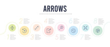 Arrows Concept Infographic Design Template. Included Three Curved Arrows, Expad Arrows, Counter Arrow, Zoom Directions, Exit Top Right, Diagonal Resize Icons