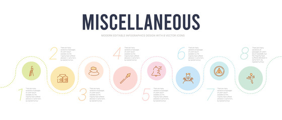 Wall Mural - miscellaneous concept infographic design template. included muay thai, rune, will, snooze, spears, pebble icons