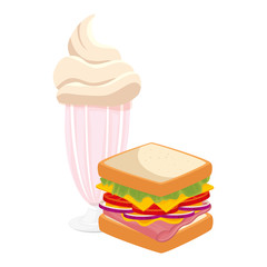 Canvas Print - delicious sandwich with milkshake food isolated icon