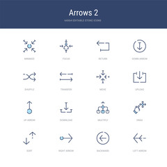 Poster - set of 16 vector stroke icons such as left arrow, backward, right arrow, sort, drag, multiply from a