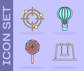 Canvas Print - Set Swing, Target sport for shooting competition, Lollipop and Hot air balloon icon. Vector