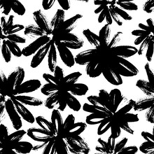Brush Flower Vector Seamless Pattern. Hand Drawn Botanical Ink Illustration With Floral Motif.