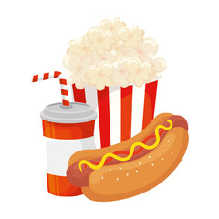 Sticker - delicious hot dog with drink and popcorn fast food icon