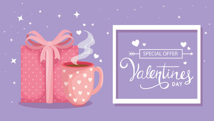 Poster - happy valentines day with cup coffee and decoration