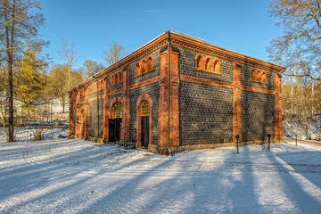 Snow covered buildings of the former Fiskars Ironworks Village i