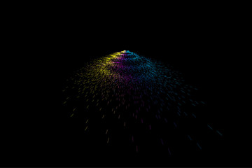 Poster - Abstract graphic composed of colored dynamic particles.