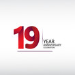 19 years anniversary celebration logotype. anniversary logo with red, vector design for celebration, invitation card, and greeting card