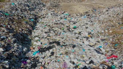 Canvas Print - Plastic pollution in a landfill garbage dump in Thailand 