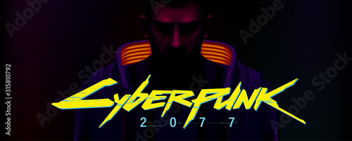 Cuadros en Lienzo cyberpunk science fiction man with robot sexy man