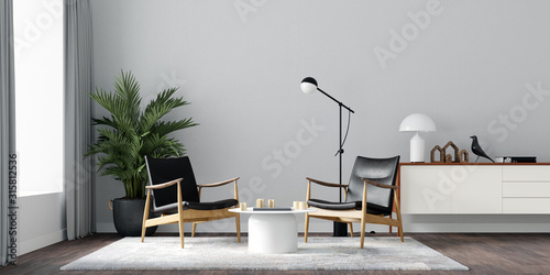 Interior Wall Mockup - 3d Rendering, 3d Illustration Tableau sur Toile
