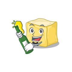 Canvas Print - mascot cartoon design of creamy butter with bottle of beer