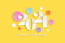 Paper Art Happy New Year 2021 On Yellow Background,vector Illustration