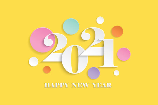 Paper art Happy new year 2021 on Yellow background,vector illustration