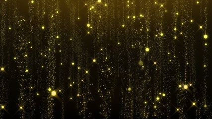 Wall Mural - abstract gold magic light trail particle dust glittering background camera fly through sparkling sta