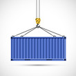 Cargo container hanging on a crane hook. Freight shipping.