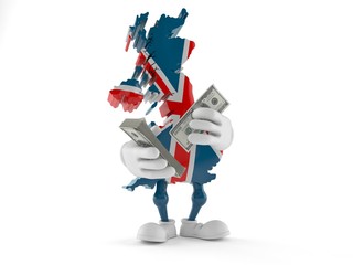 Wall Mural - UK character counting money on white background