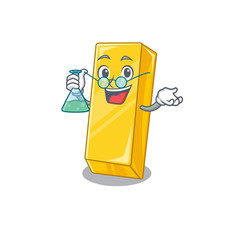 Sticker - Smart Professor gold bar cartoon character with glass tube