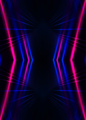 Wall Mural - Dark abstract futuristic background. Neon lines glow. Neon lines, shapes. Multi-colored glow, blurry lights, bokeh. Empty stage background