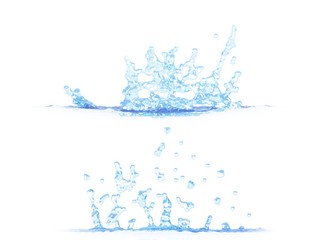 Wall Mural - 3D illustration of two side views of cool water splash - mockup isolated on white, creative still