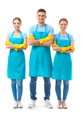 Canvas Print - Team of janitors on white background