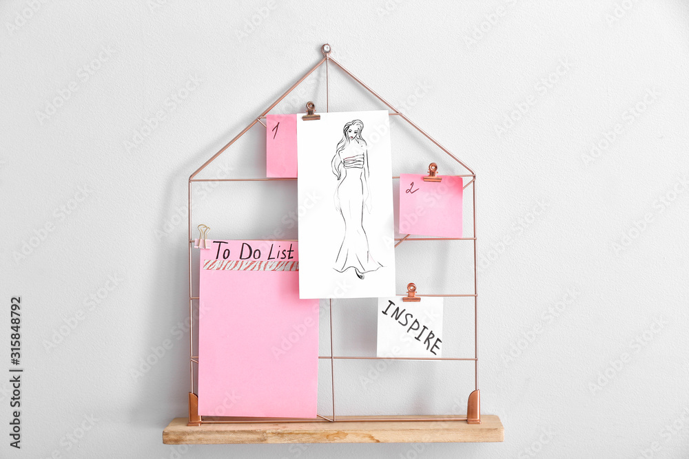 Moodboard with to do list and sketch on white background