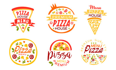 Sticker - Pizza House Premium Quality Menu Labels Collection, Fast Food Restaurant, Cafe Bright Badges Vector Illustration