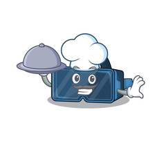 Sticker - cartoon design of vr virtual reality as a Chef having food on tray