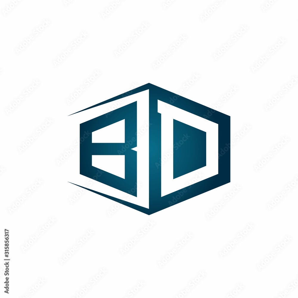 BD monogram logo with hexagon shape and negative space style ribbon ...