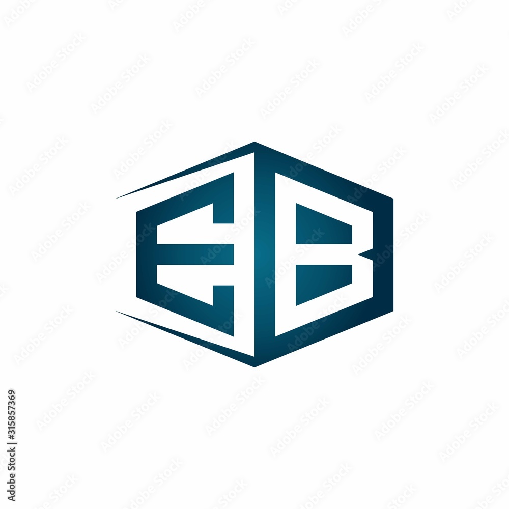 EB monogram logo with hexagon shape and negative space style ribbon ...