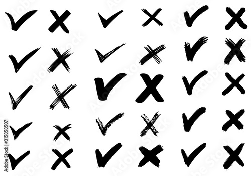 Fotomural set of hand drawn check (V) signs isolated on white background