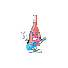 Sticker - A mascot of pink bottle wine performance with guitar