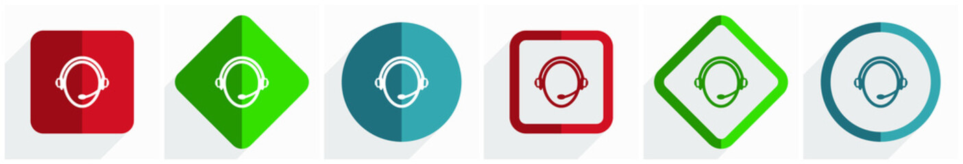 Poster - Customer service icon set, flat design vector illustration in 6 options for webdesign and mobile applications in eps 10