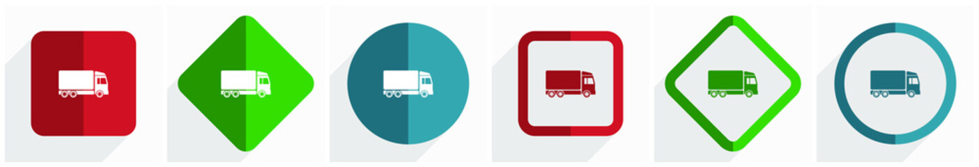 Aufkleber - Delivery icon set, flat design vector illustration in 6 options for webdesign and mobile applications in eps 10