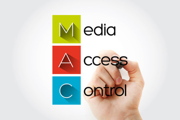 Aufkleber - MAC - Media Access Control acronym, technology concept background