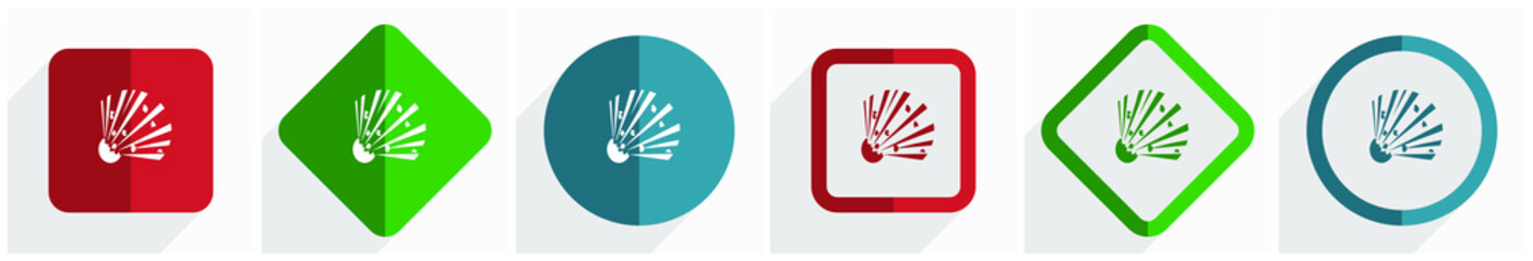 Leinwandbilder - Bomb icon set, flat design vector illustration in 6 options for webdesign and mobile applications in eps 10