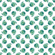 Seamless Watercolor Pattern Of Hand-drawn Green Curl. Leaf Pattern