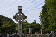 Old Ireland Celtic Stone Cross In Cemetery