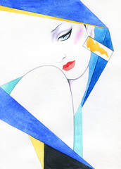 beautiful woman. fashion illustration. watercolor painting